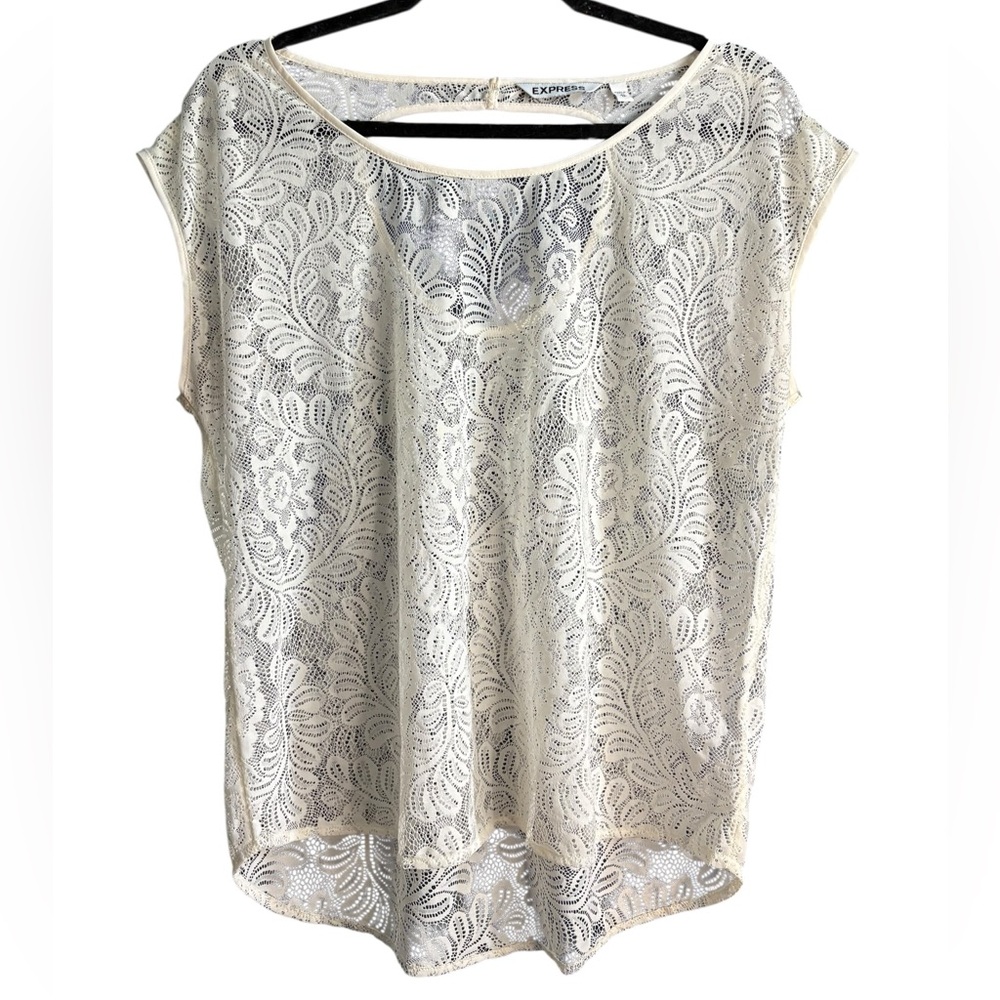 Express Cream Lace Cap Sleeve Boxy Blouse